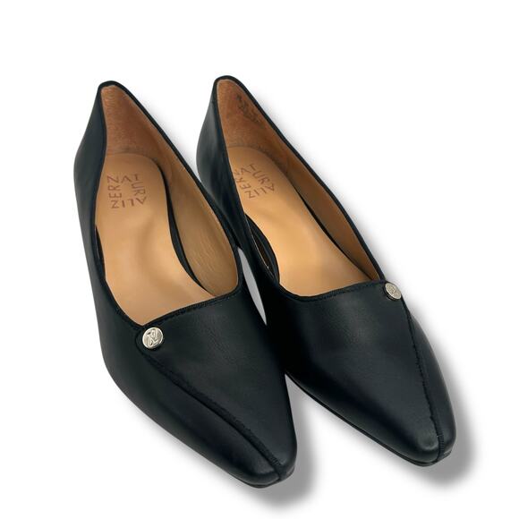 Naturalizer Black Low Heel Pumps Size 7 Chunky Kitten Heel Pointy Toe Heels - Picture 10 of 11